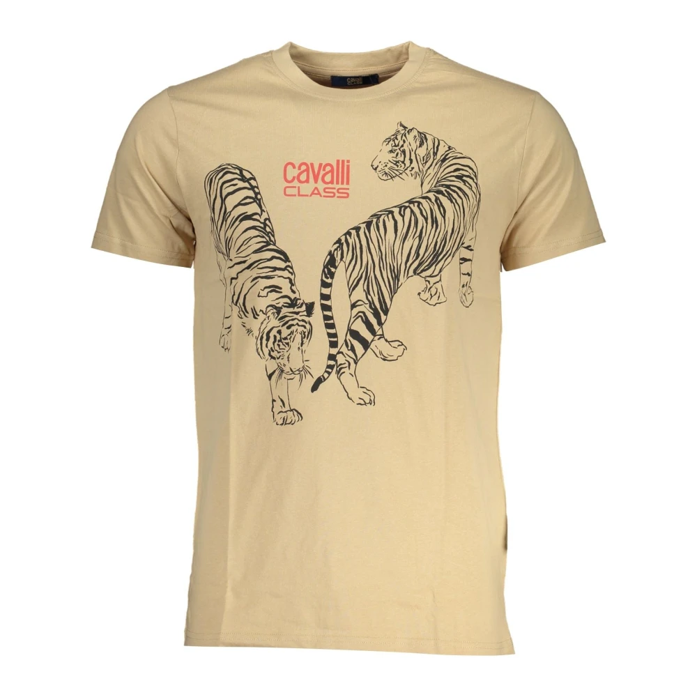 Cavalli Class Korte Mouw Logo Print T-Shirt Beige Heren