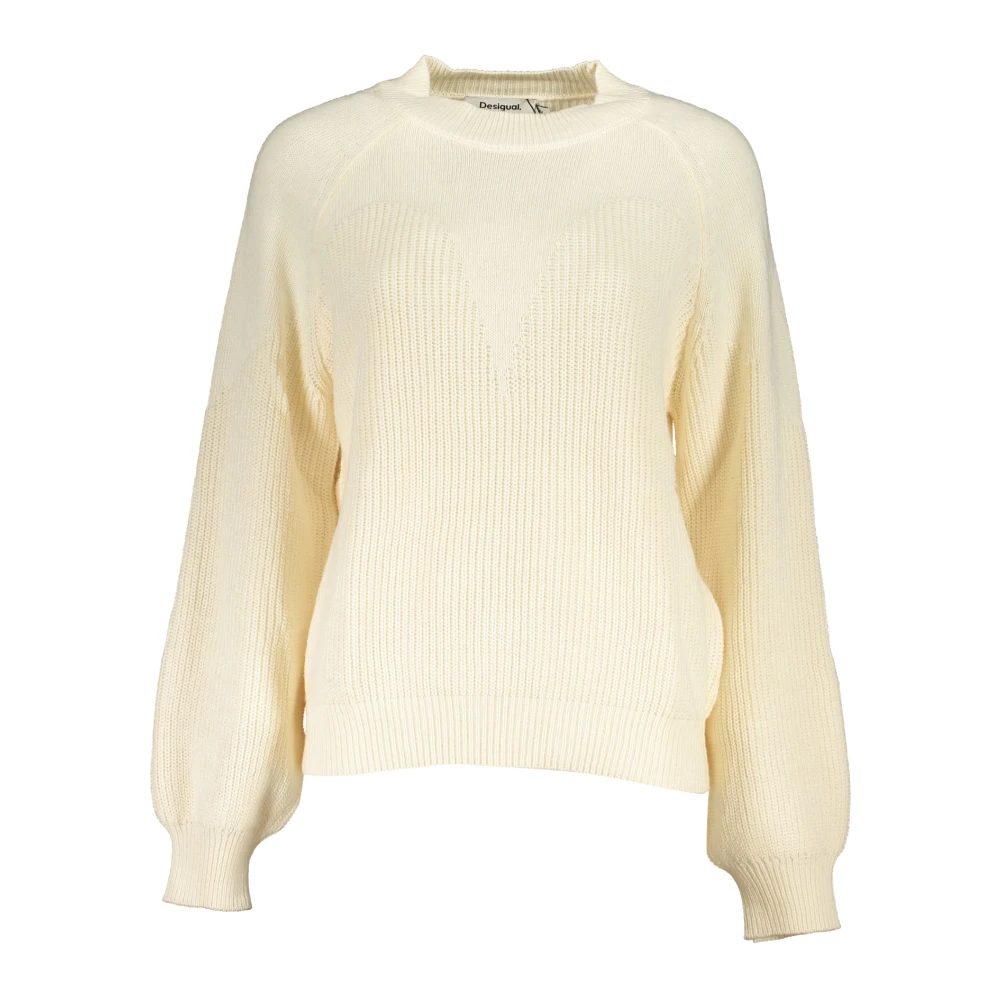 Desigual Women's White Round-Neck Knitwear, L, Sena Chunky Knit Jumper