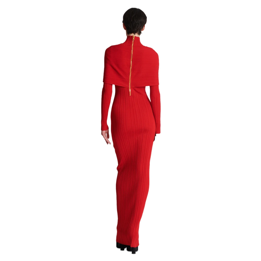 Balmain Lange geplooide gebreide jurk Red Dames