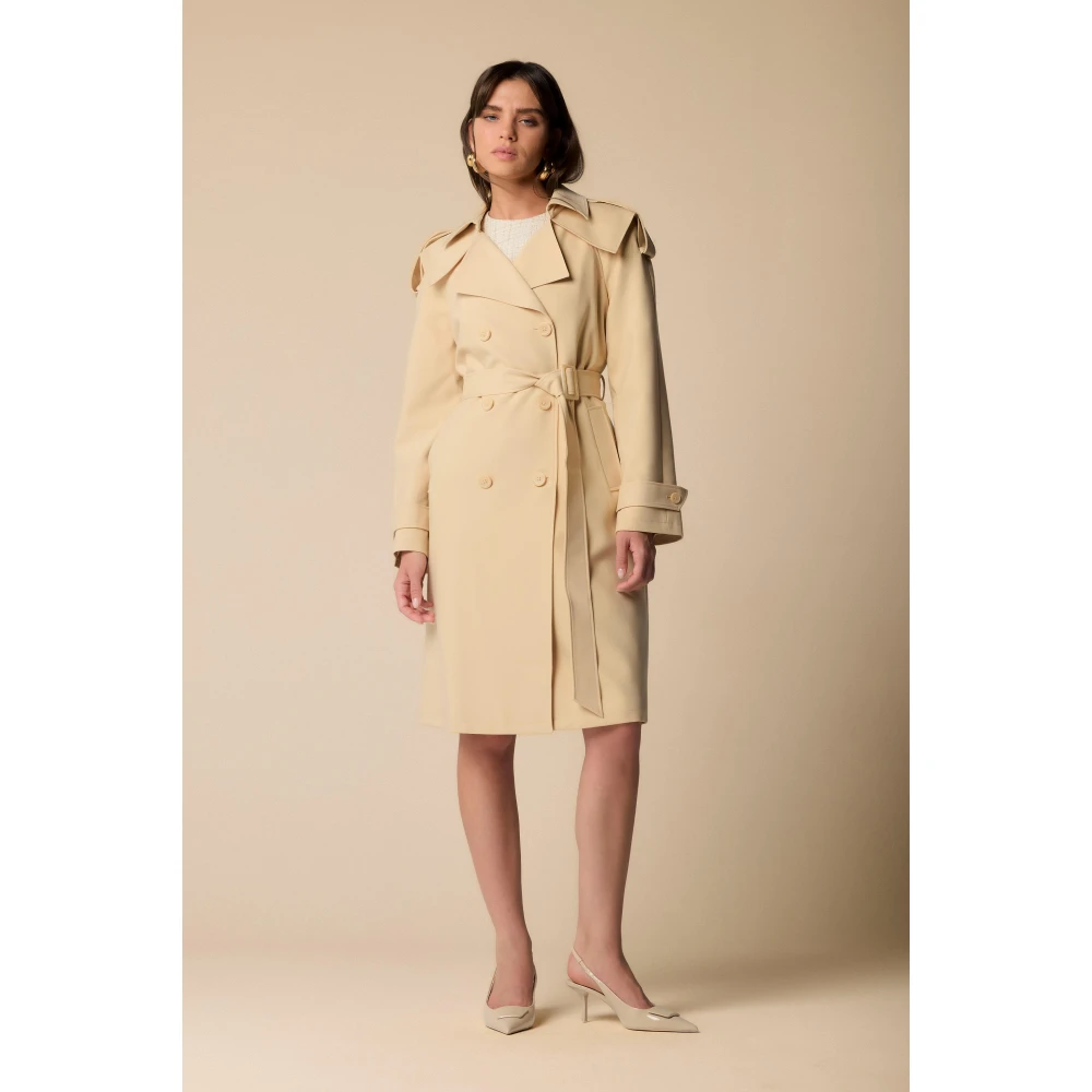 Kocca Dubbelrijige trenchcoat met omgekeerde kraag Brown Dames