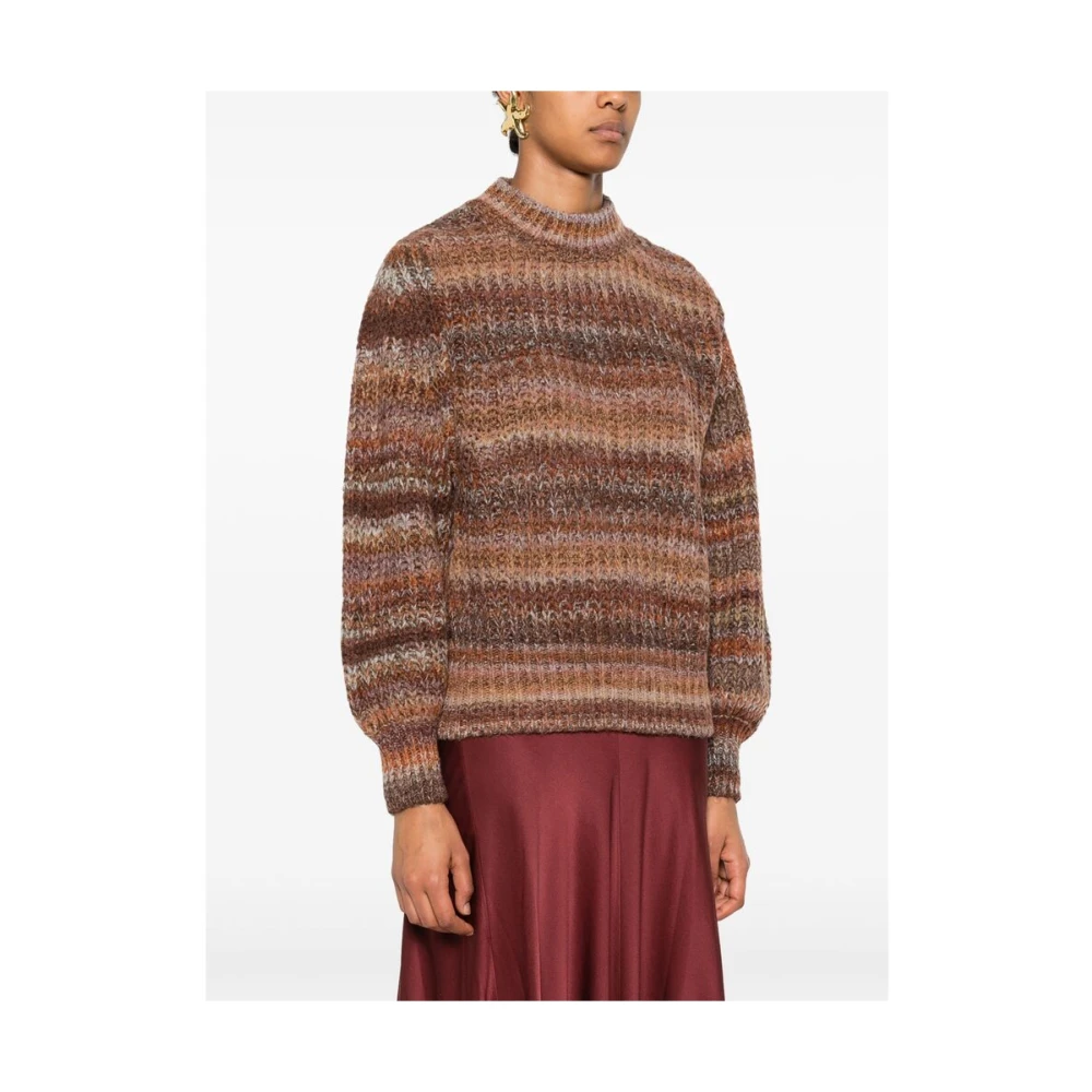 Louise Misha Chunky Gebreide Gestreepte Crew Neck Sweater Brown Dames