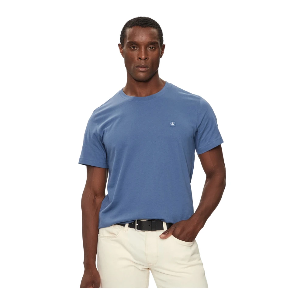 Calvin Klein Blauw Logo Patch Katoenen T-shirt Blue Heren