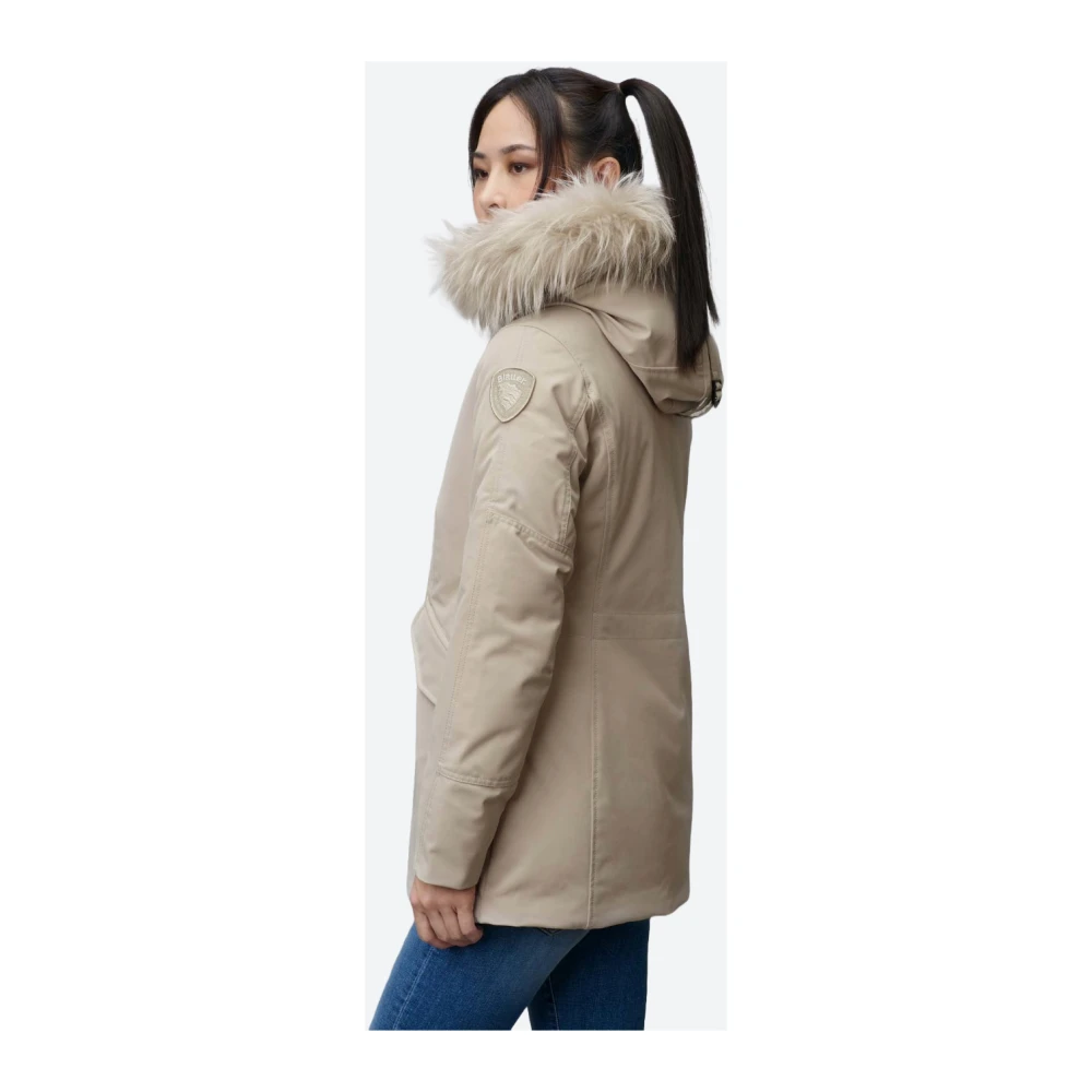 Blauer Gewatteerde Parka Irma met Bont Capuchon Beige Dames