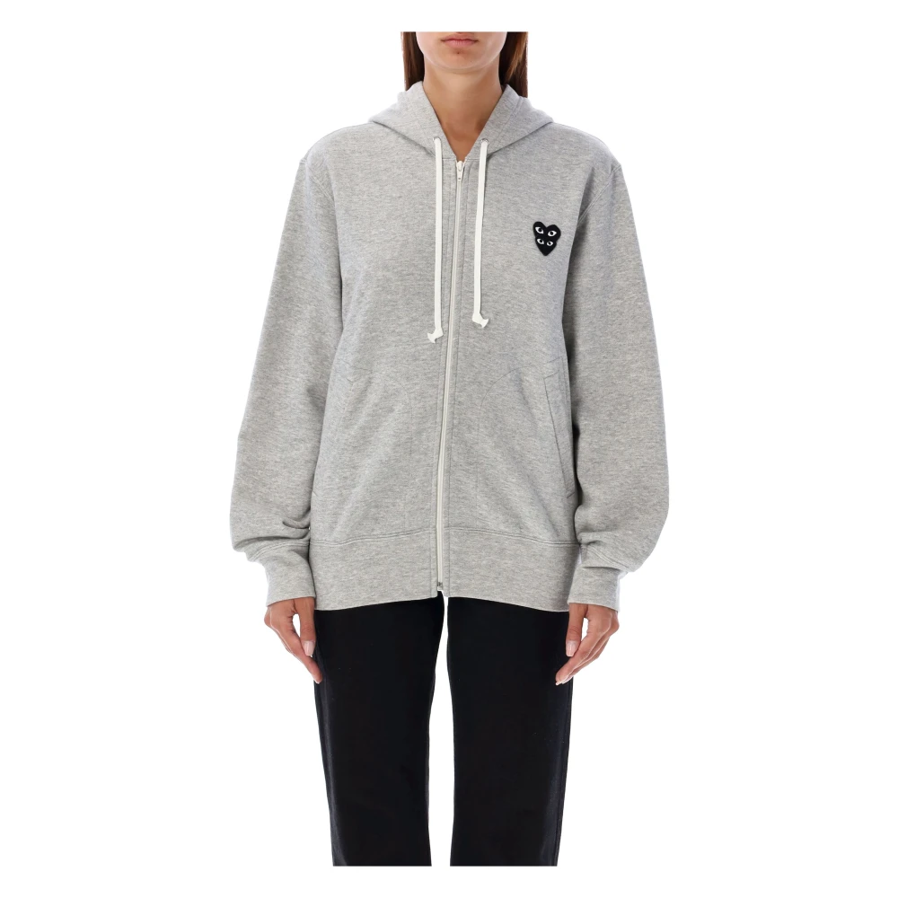 Comme des Garçons Grijze Gebreide Hoodie Met Rits Dubbel-Hart Patch Gray Dames