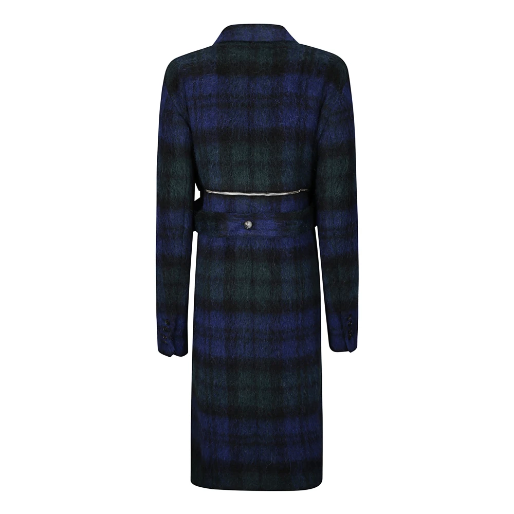 Setchu Lange Tartan Dubbele Rits Jas Blue Dames