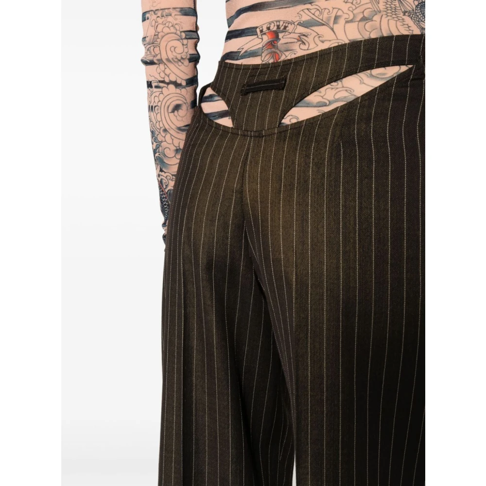 Jean Paul Gaultier Bruine Wollen Wijde Pijp Broek Brown Dames