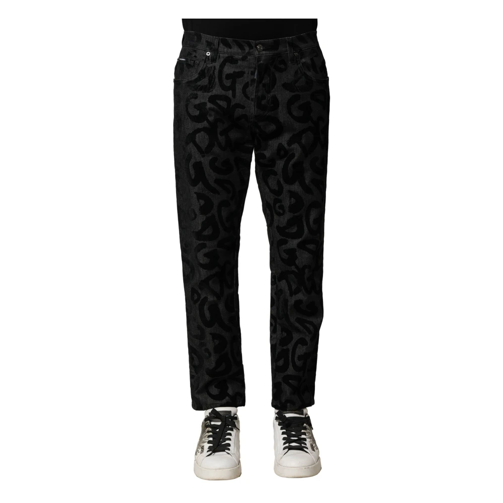 Dolce & Gabbana Men's Gray Cotton Dg Logo Straight Denim Jeans
