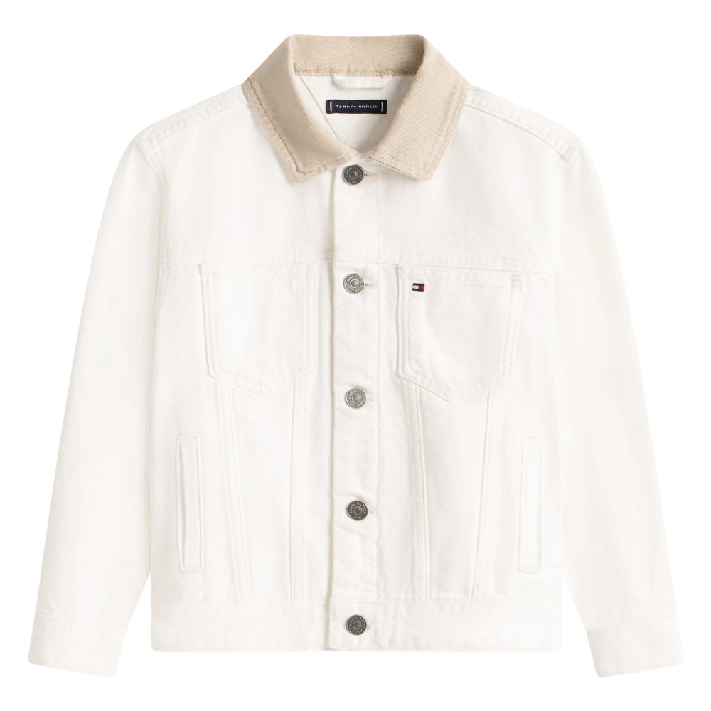 Tommy Hilfiger Boys White Light Jackets, 6 Y, Heritage Flag Denim Trucker Jacket