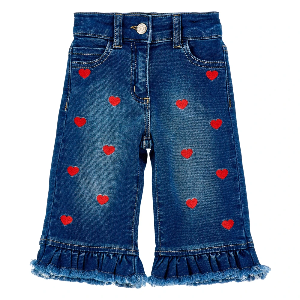 Monnalisa Girls Blue Jeans, 4 Y, Heart Denim Fleece Jeans In