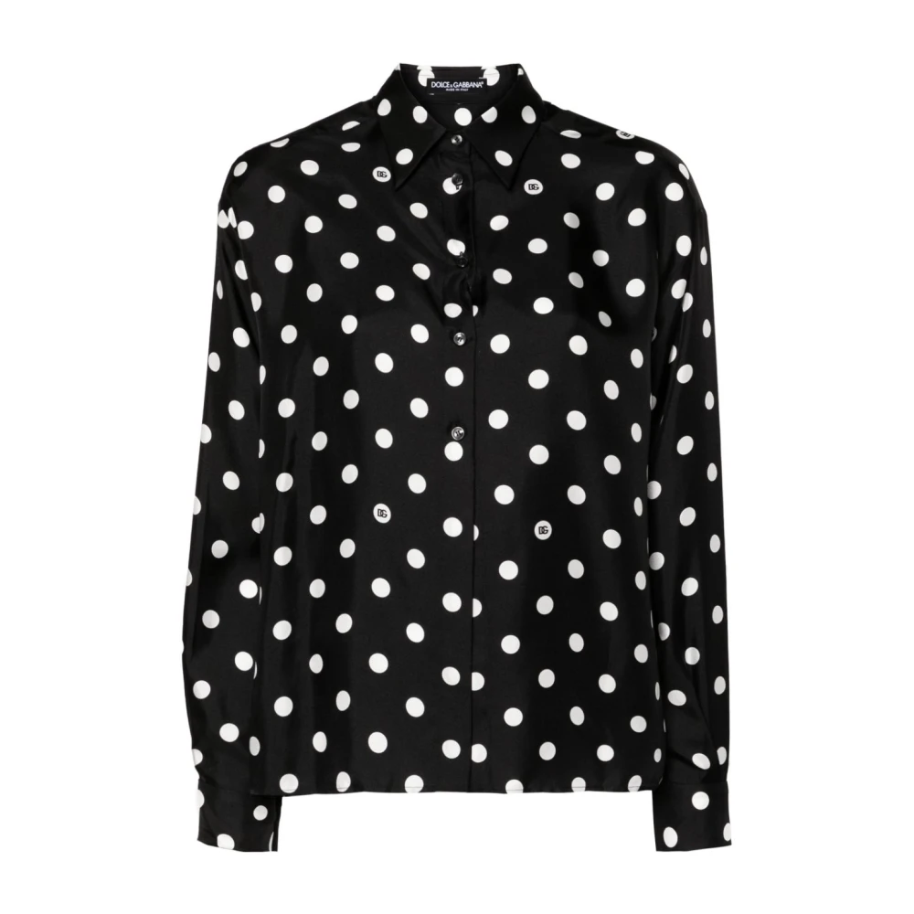 Dolce & Gabbana Women's Black Polka Dot Silk Shirt