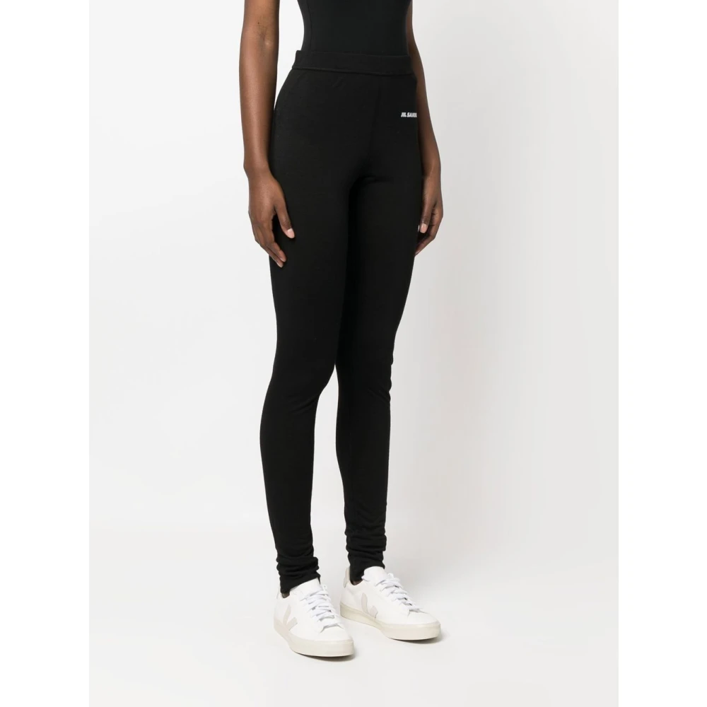 Jil Sander Zwarte Legging met Wit Logo Black Dames