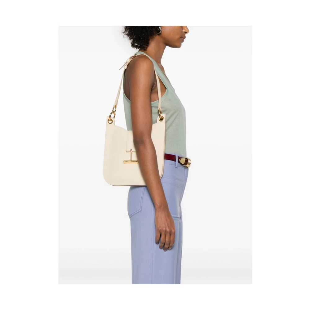 Tom Ford Beige Schoudertas met Magnetische Sluiting Beige Dames