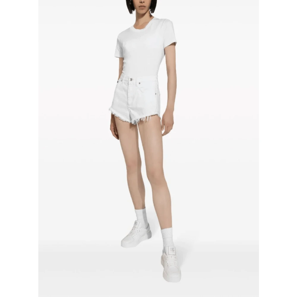 Dolce & Gabbana Geborduurd Logo Katoenen T-shirt White Dames