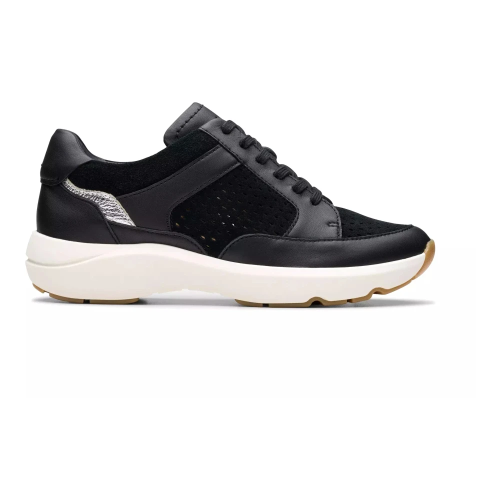 Clarks Zwarte Leren Mesh Dames Sneakers Dames Schoenen