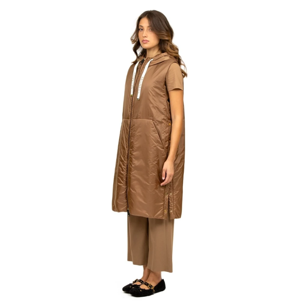 Max Mara Kameel Waterafstotende Hooded Midi Gilet Brown Dames