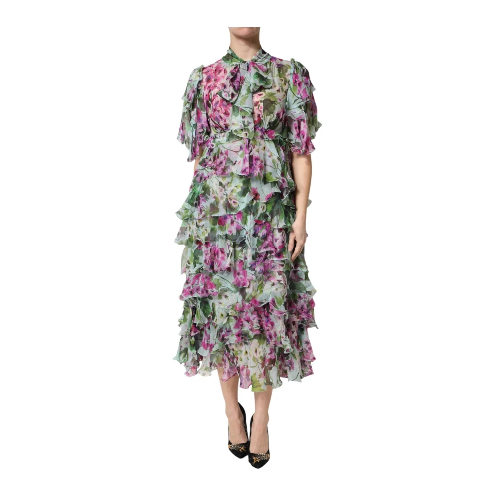 Dolce & Gabbana Women's Floral Silk Midi Dress With Ruffles