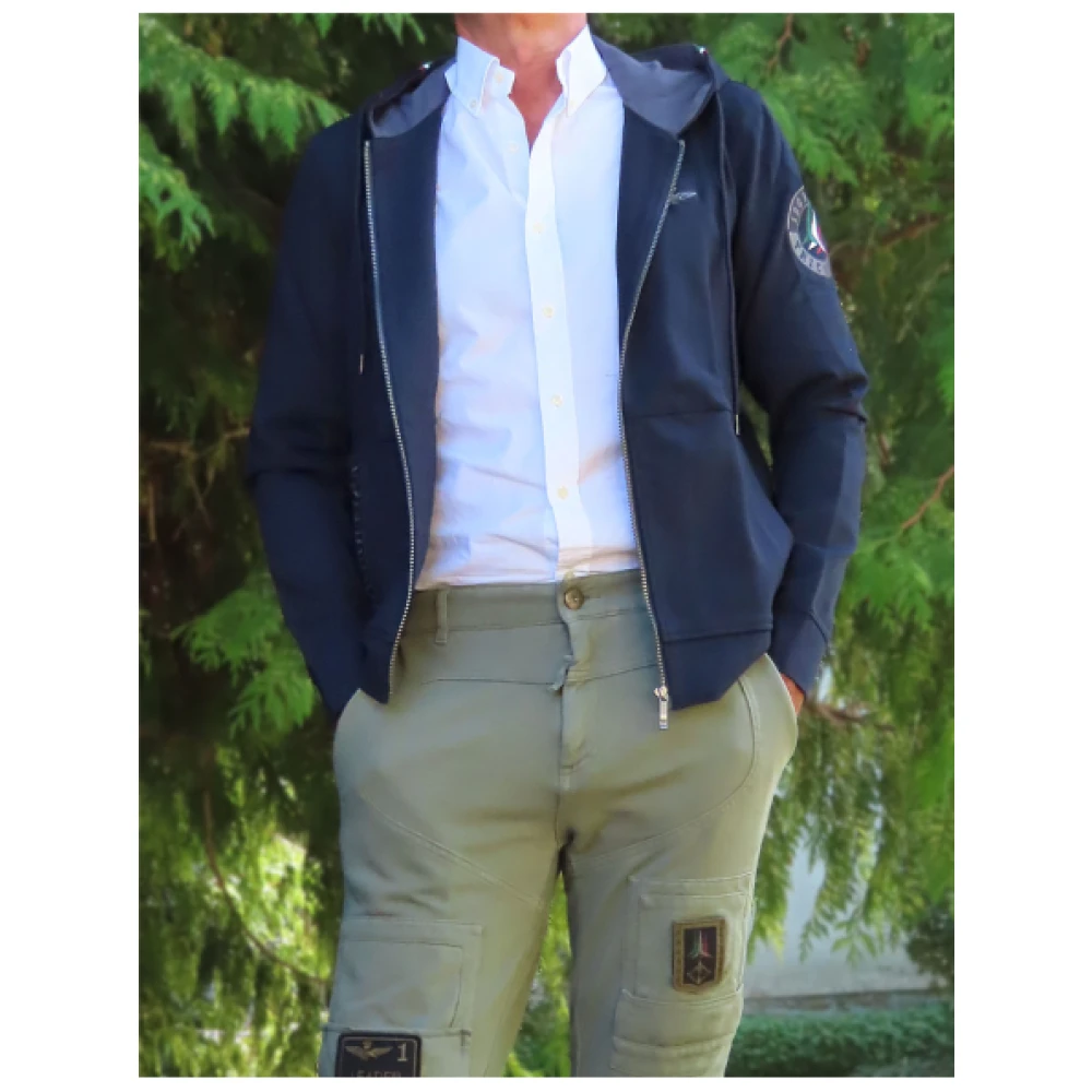 aeronautica militare Ritssluiting Hoodie Gilet van Gemengd Rayon Blue Heren