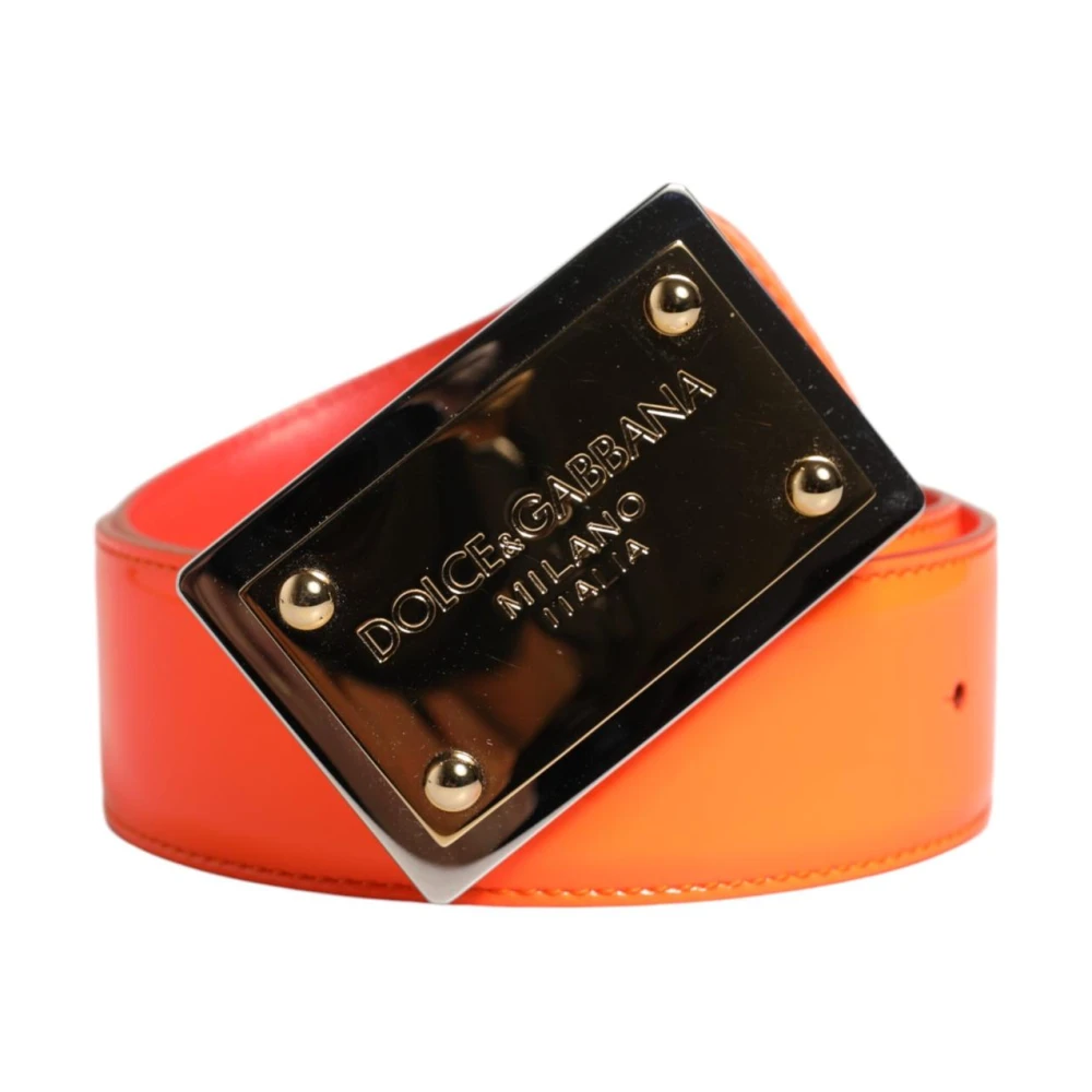 Dolce & Gabbana Herr Orange Accessoarer 100 Cm, Läder, Lyxigt Logo Spänne Läderbälte