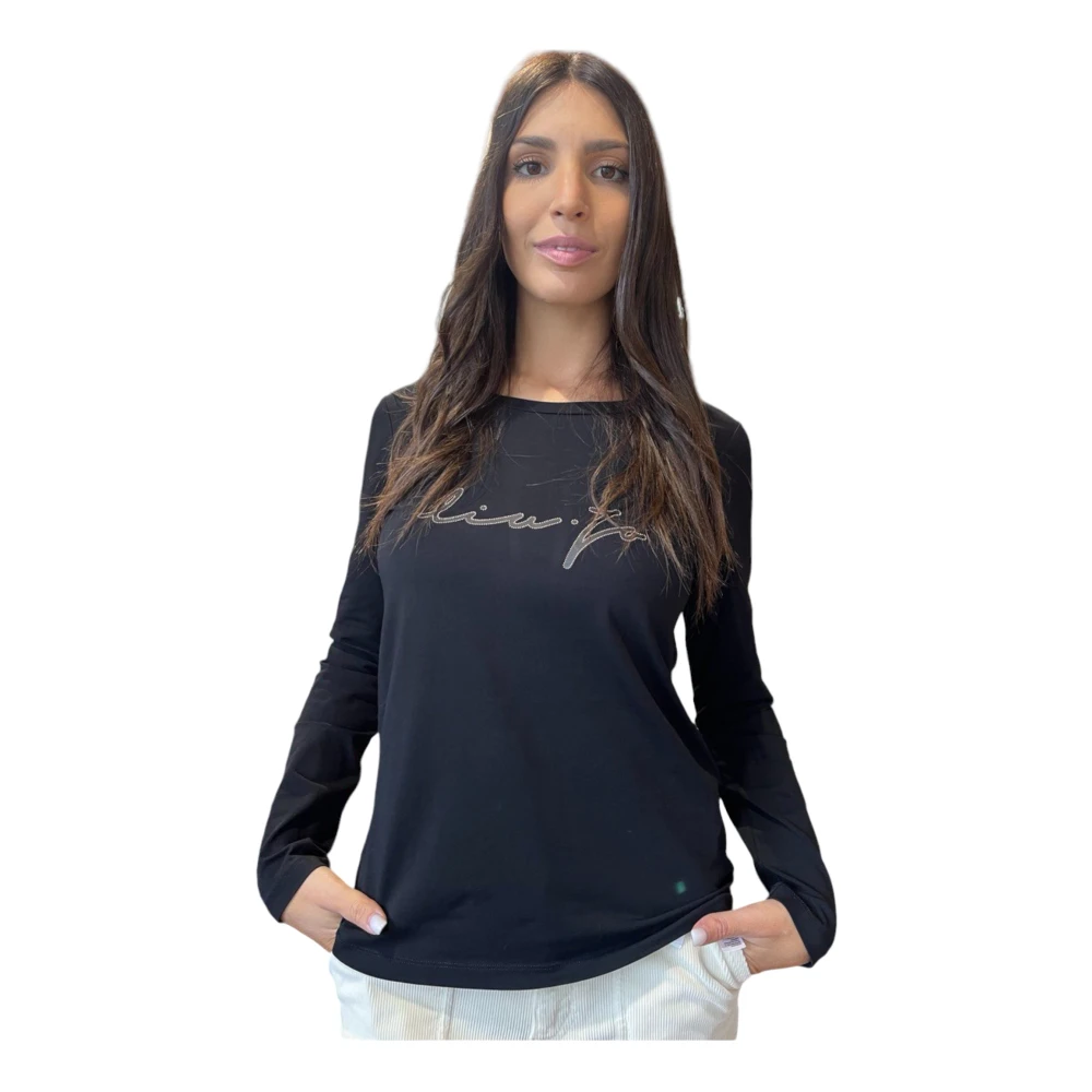 Liu Jo Stijlvol Logo Sweater met Strass Black Dames