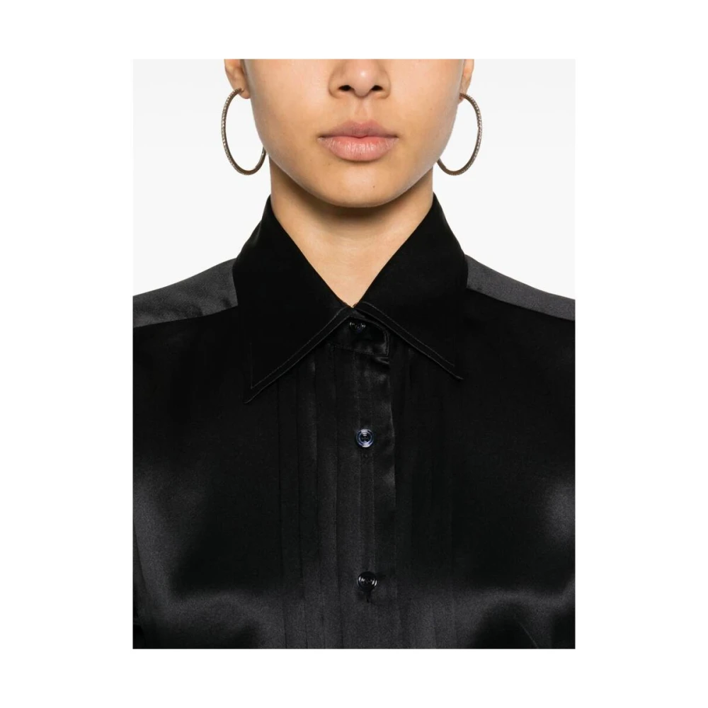 Tom Ford Luxe Zwarte Zijden Satijnen Overhemd Black Dames
