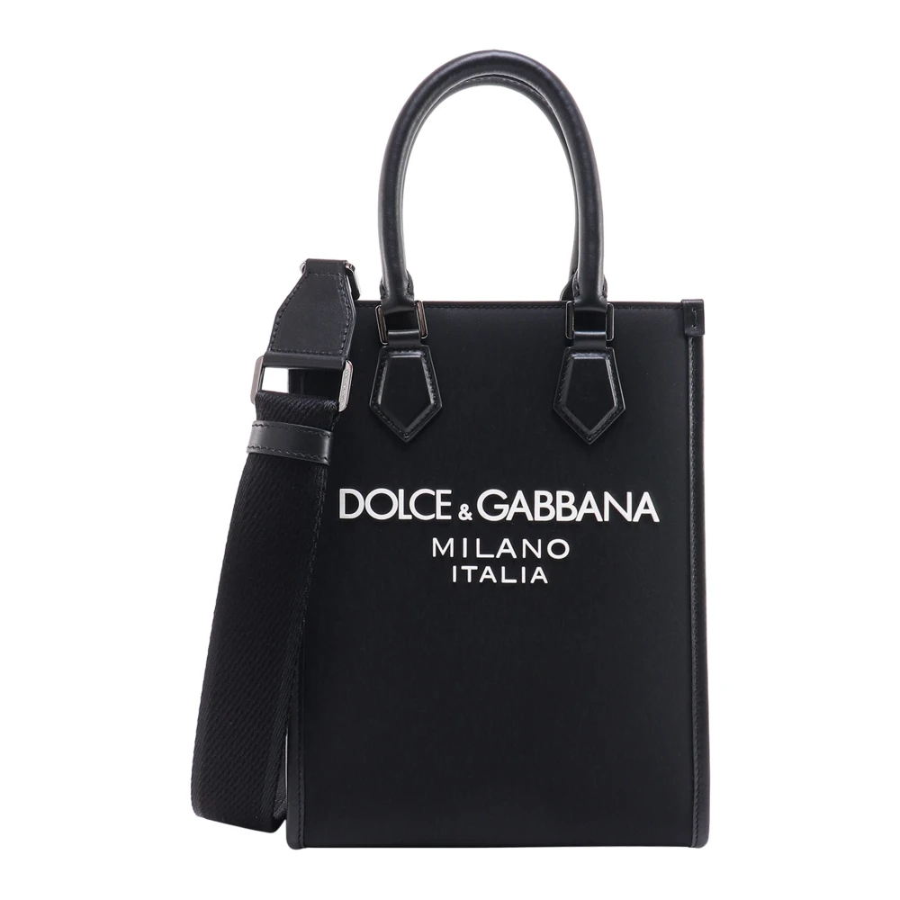 Dolce & Gabbana Zwarte Nylon Handtas met Drukknoopsluiting Black Heren