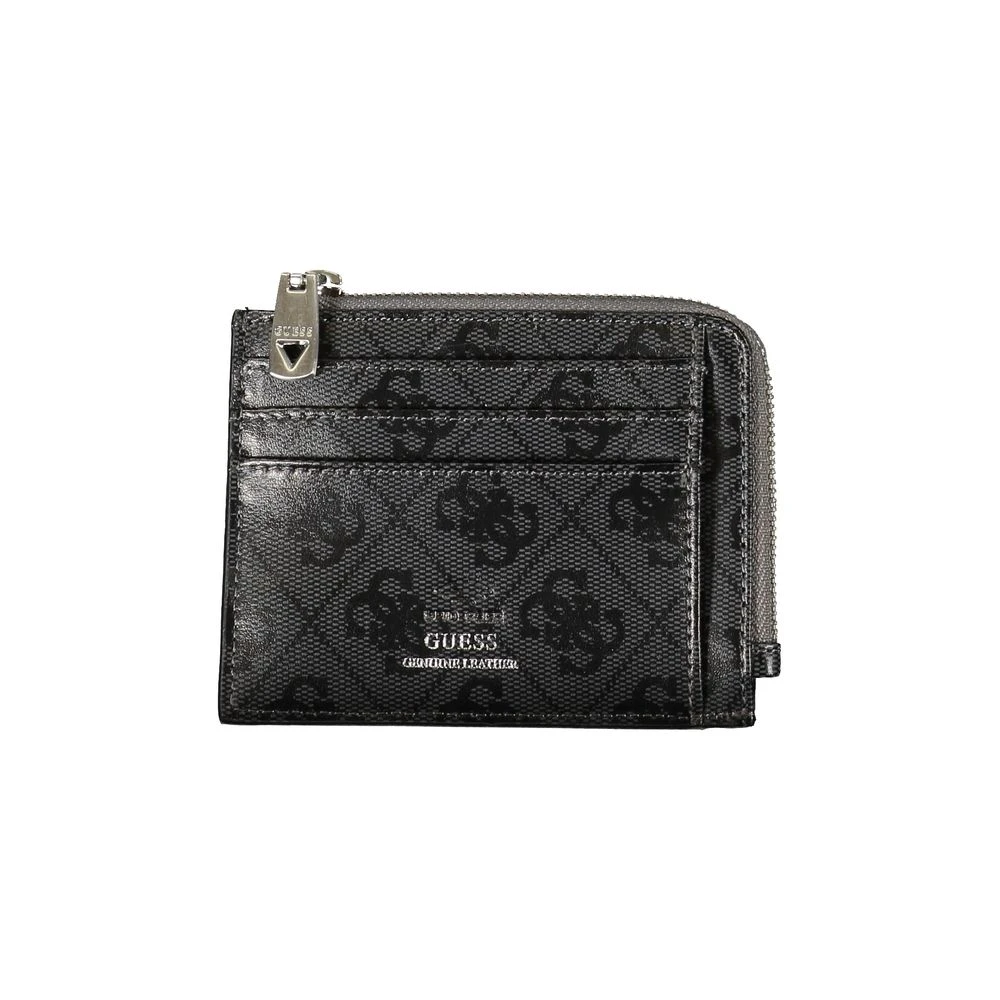 Guess Elegante Zwarte Leren Portemonnee met Contrasterende Accenten Black Heren