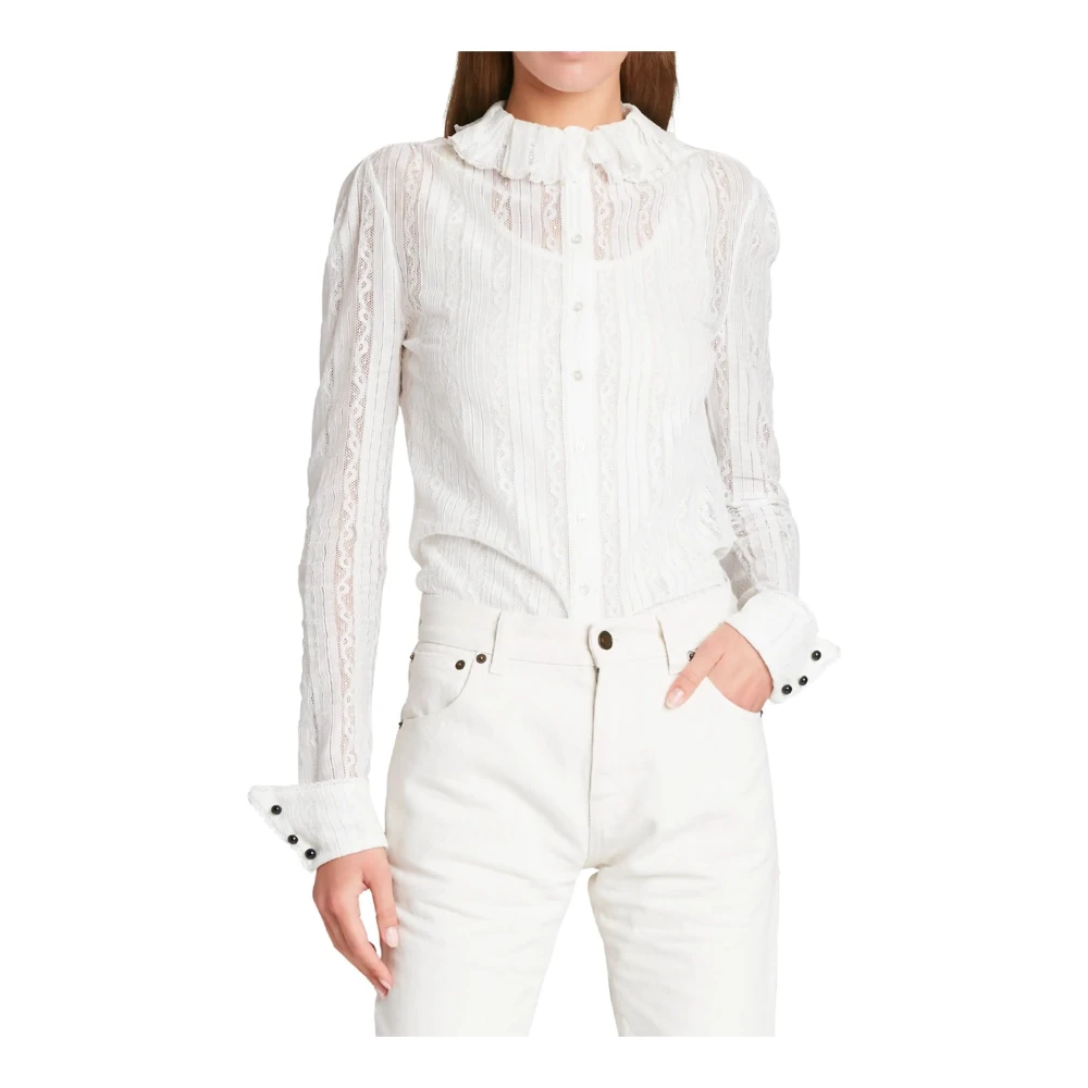 Saint Laurent Geborduurde Blouse Beige Dames