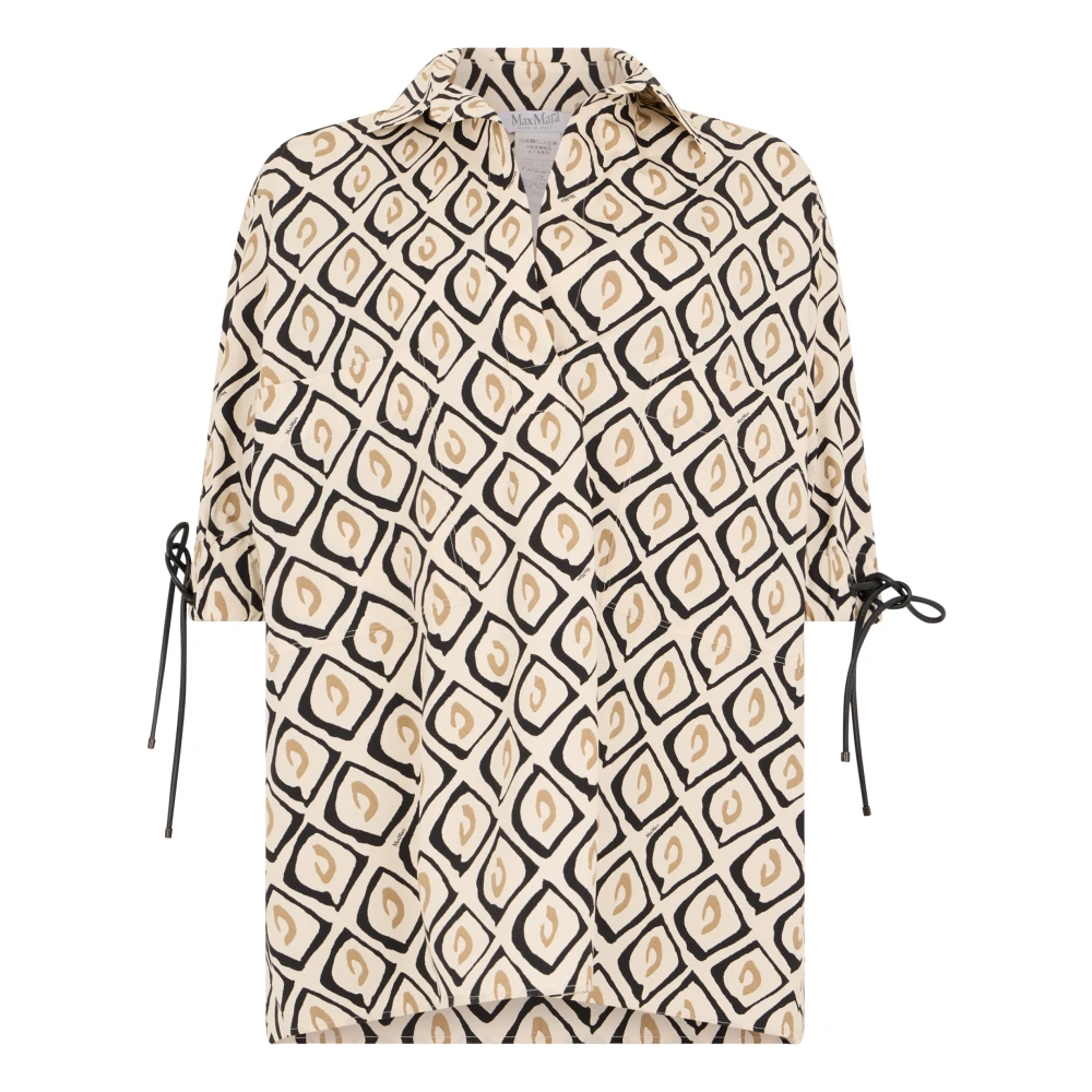 Max Mara Women's Beige Oversized Printed Poplin Shirt - Shirts - Xs - Blouses & Shirts