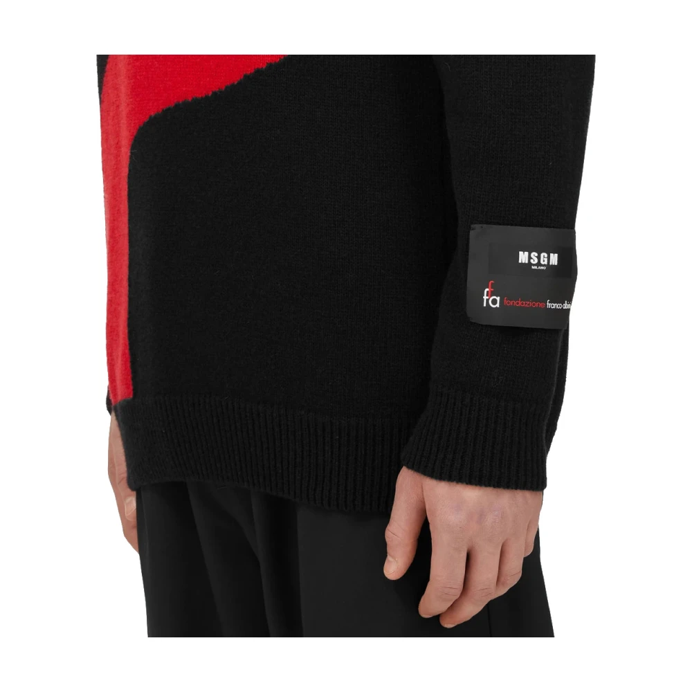 Msgm Zwart rode fijngebreide trui met logo Black Heren