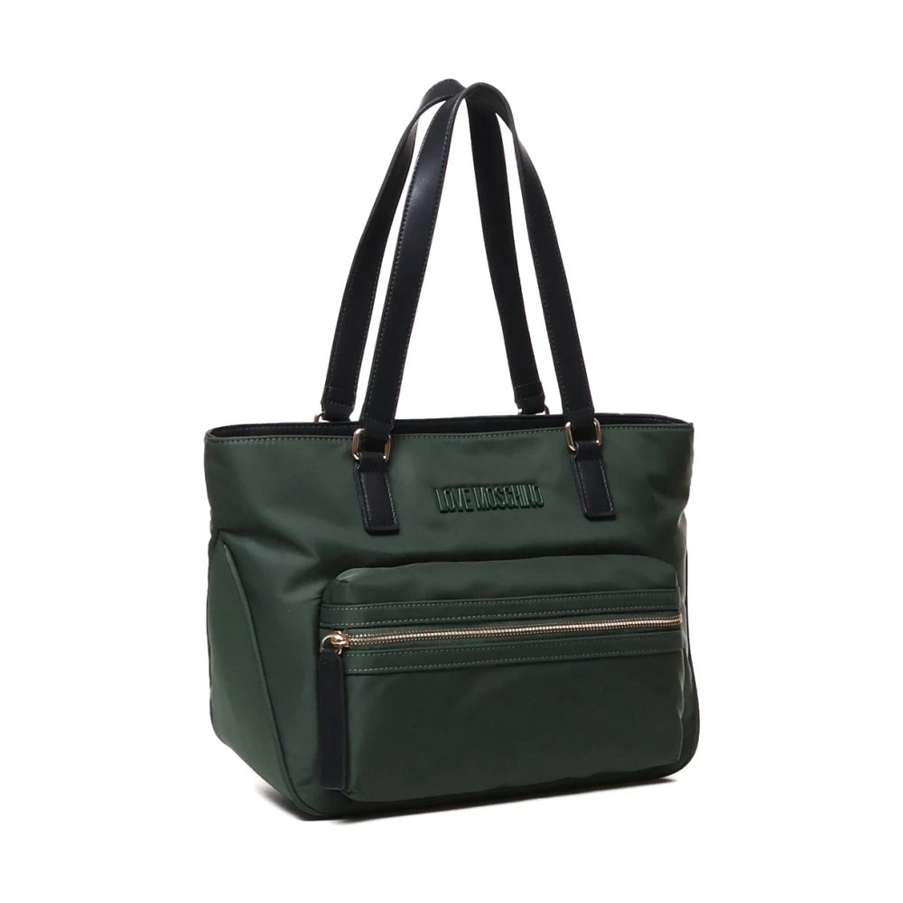 Love Moschino Groene Nylon Tote Tas met Rits Green Dames