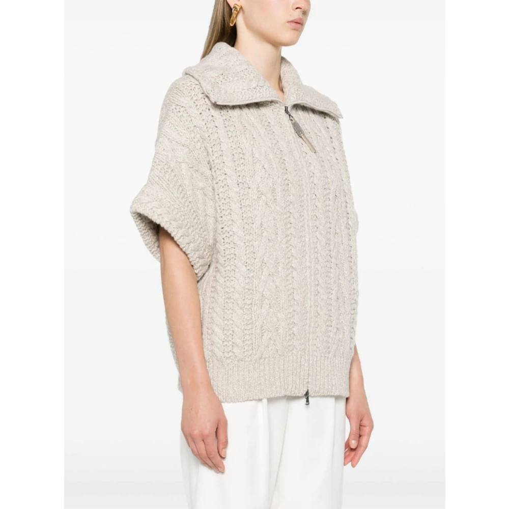 BRUNELLO CUCINELLI Beige Kabelgebreid Wollen Jack Beige Dames