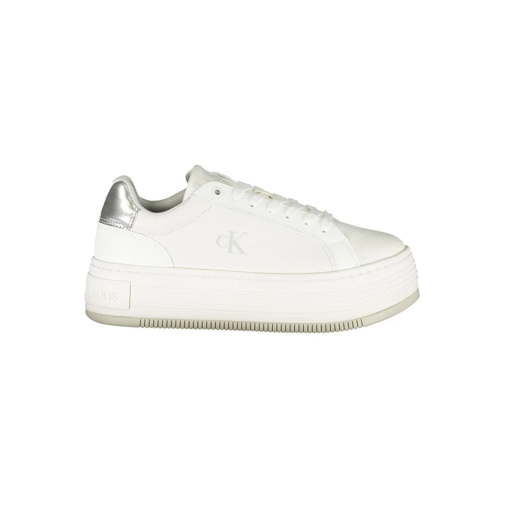 Calvin Klein Women's White Sneakers, 6 Uk, Leather Sneaker Wedge