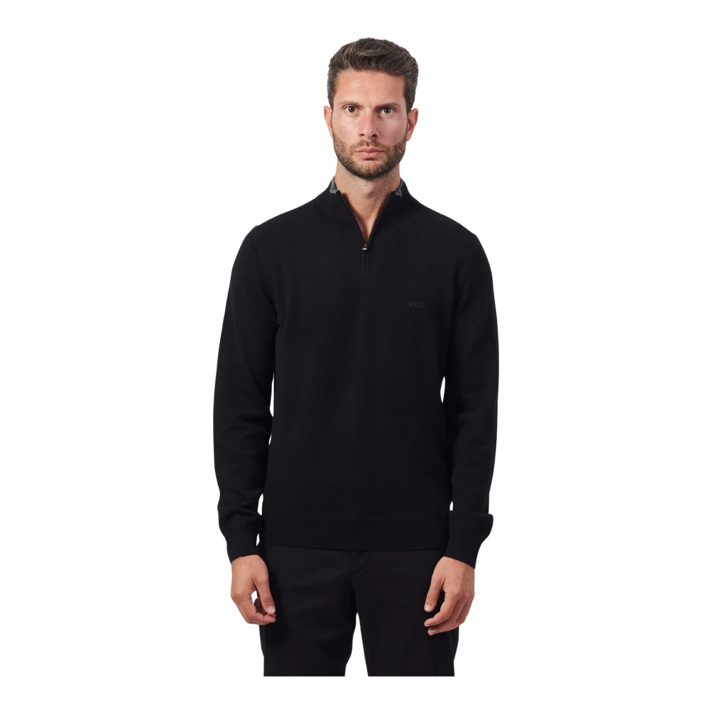 Hugo Boss Zwarte Wol Zip Trui Black Heren