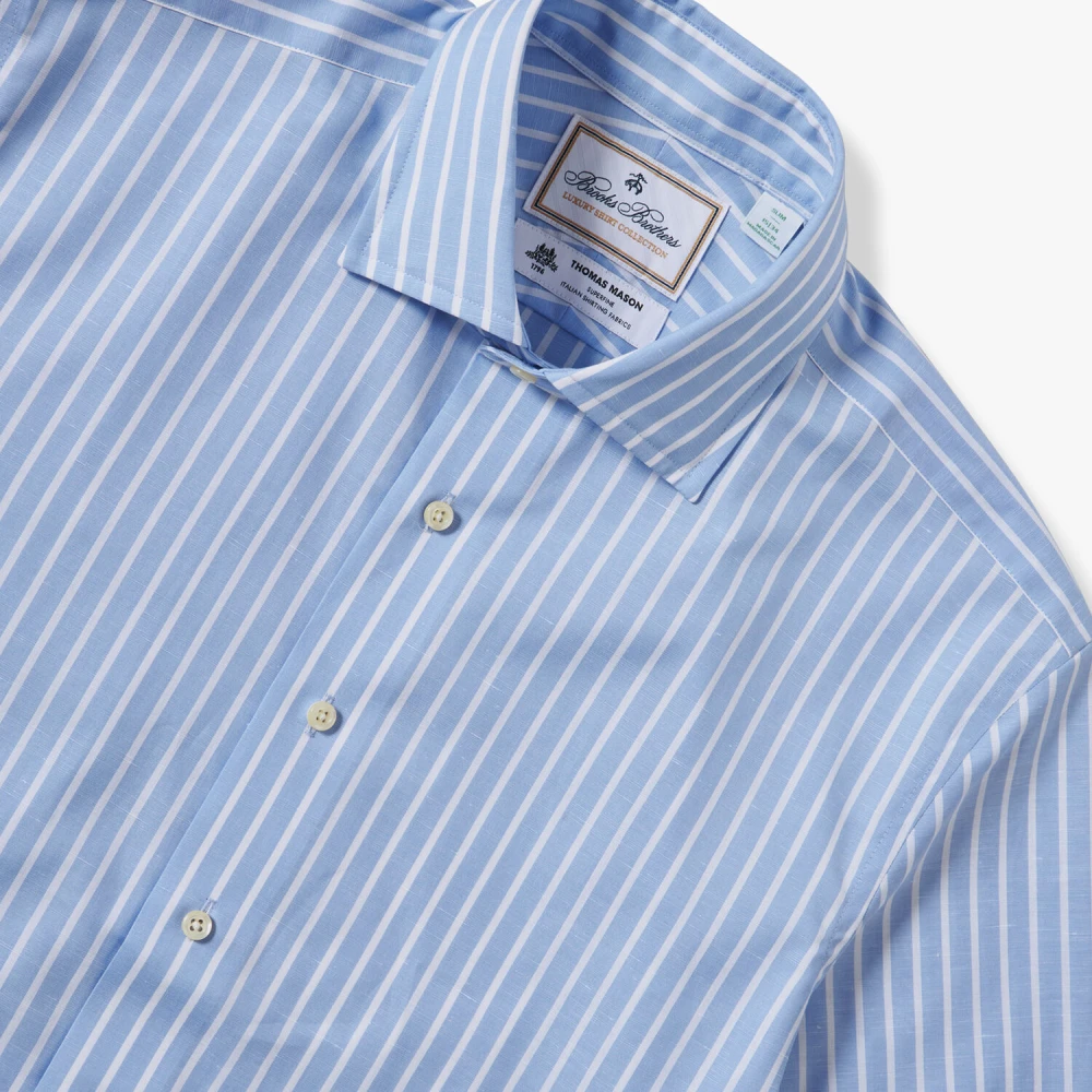 Brooks Brothers Lichtblauw Slim Fit Katoenen Linnen Overhemd met Engelse Spread Collar Blue Heren