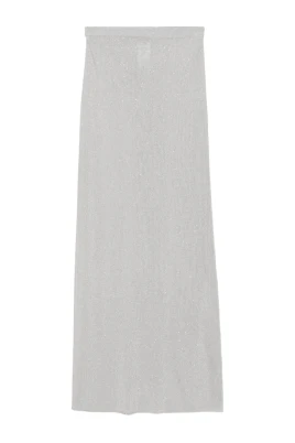 Micro Sequins Embellished Rib Long Skirt