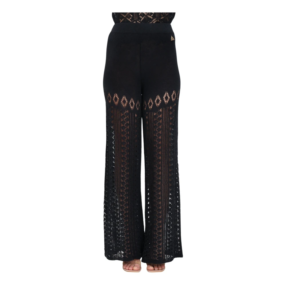 Akep Zwarte broek met geperforeerde textuur Black Dames