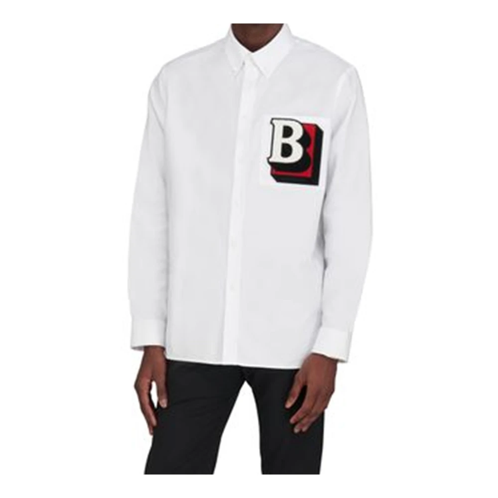 Burberry Witte Katoenen Geborduurde Overhemd White Heren