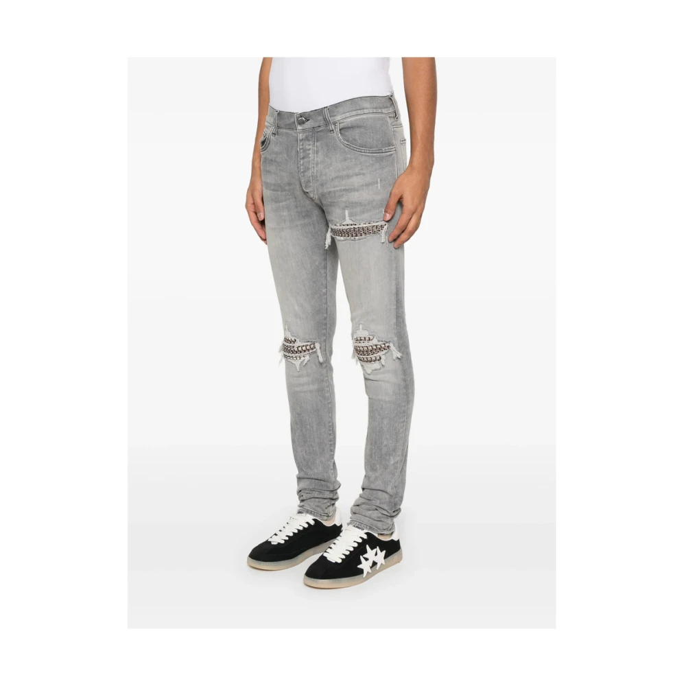 Amiri Lichtgrijze Ripped Jeans met Knoopsluiting Gray Heren