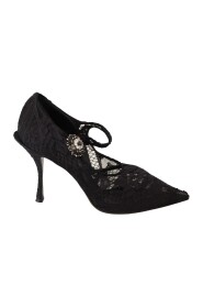 Black Lace Crystals Heels Mary Jane Pumps Shoes
