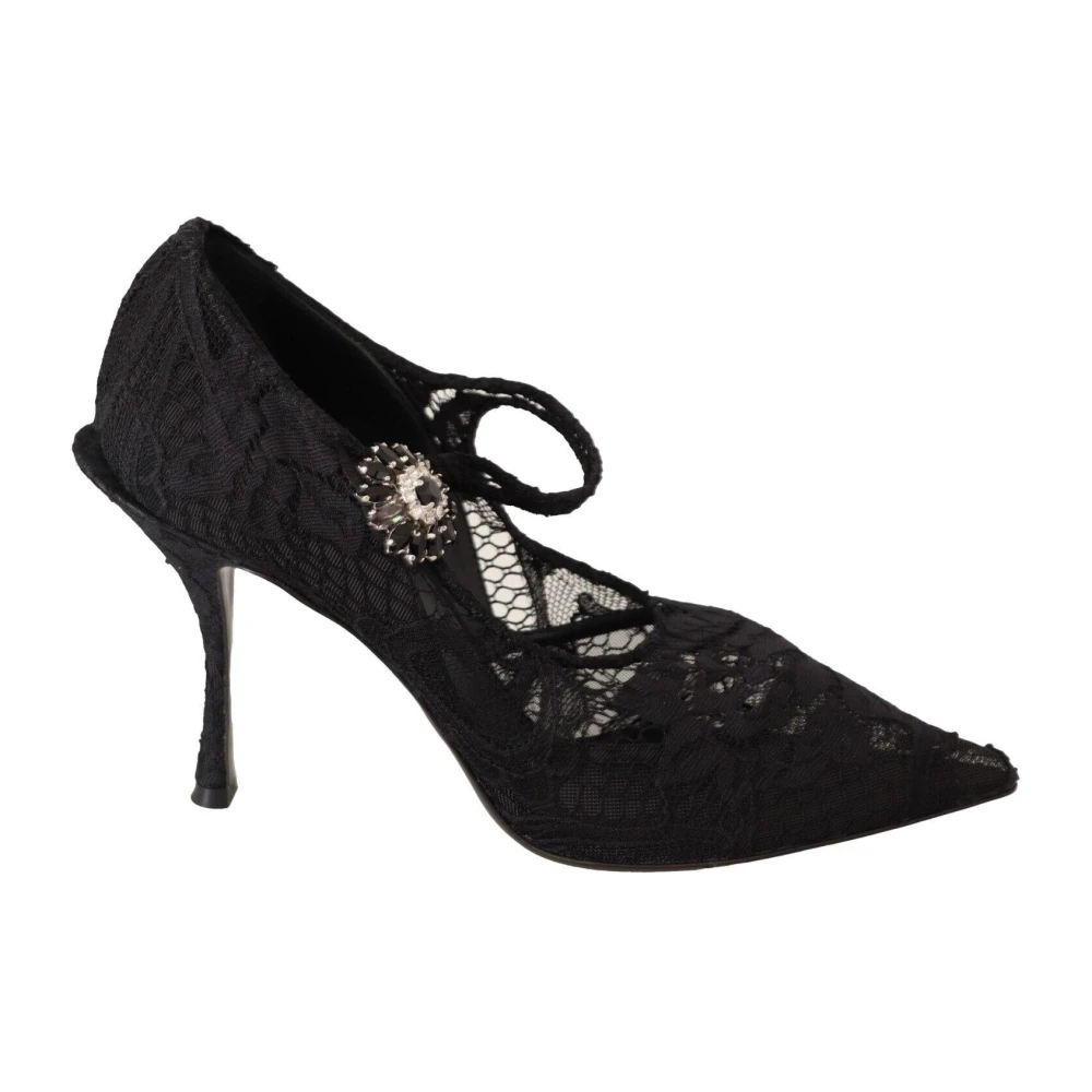 Dolce & Gabbana Women's Black Elegant Lace Crystal Heel Pumps