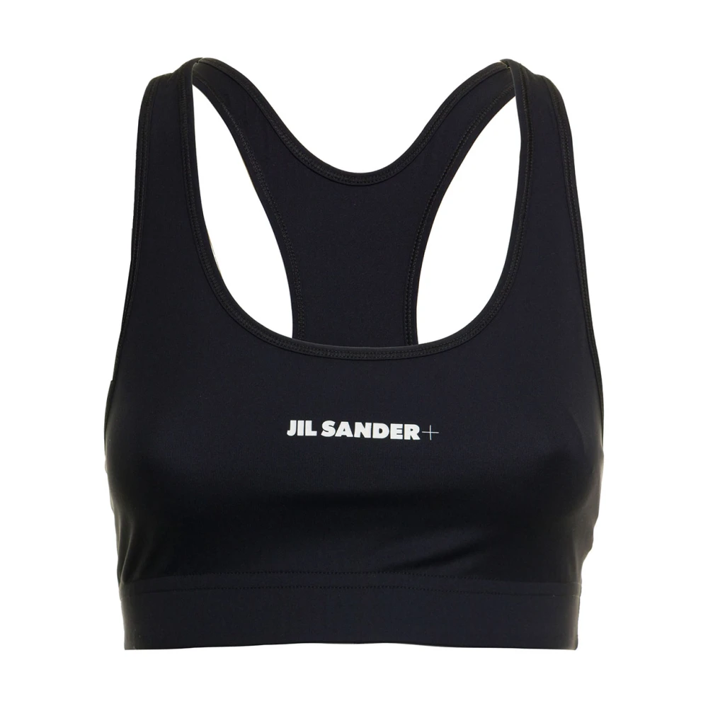 Jil Sander Svart Stretchtyg Logotyp Top Black, Dam