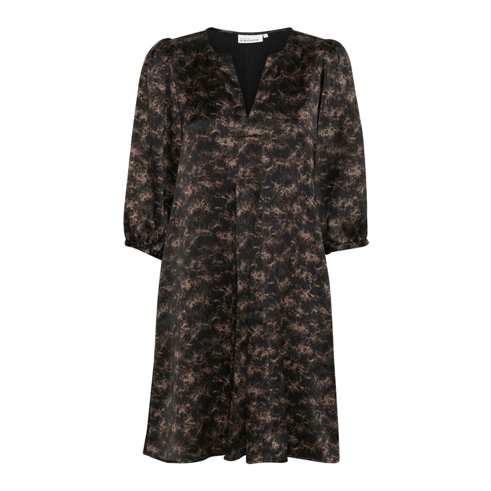 Karen by Simonsen Indie Jurk met ¾ Mouwen en V-Hals Brown Dames