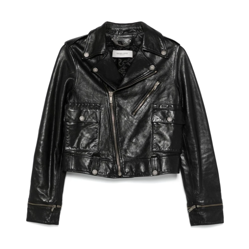 Golden Goose Women's Black Leather Jackets, M, Parka For