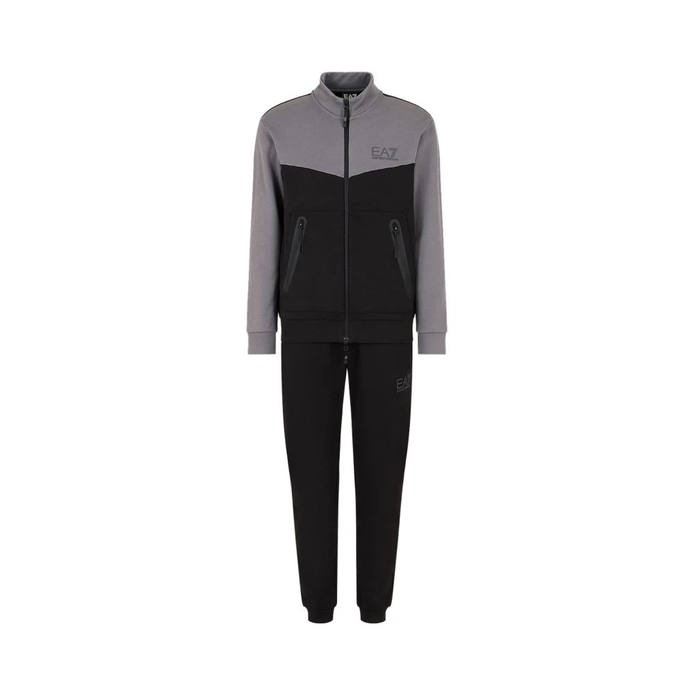 Emporio Armani EA7 Zwarte Sportieve Katoenen Trainingspak Black Heren