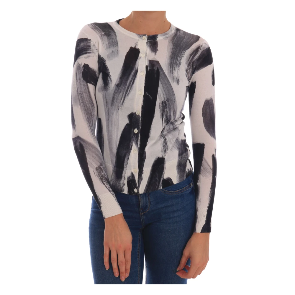 Dolce & Gabbana Women's Multicolor Cardigans, L, Cardigan Lightweight Silk Paint Stroke Jumper