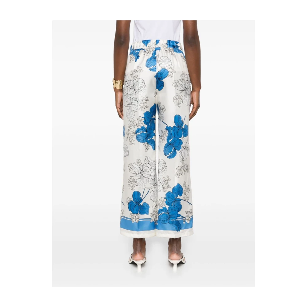 P.a.r.o.s.h. Blauwe broek met bloemenprint en elastische tailleband Blue Dames