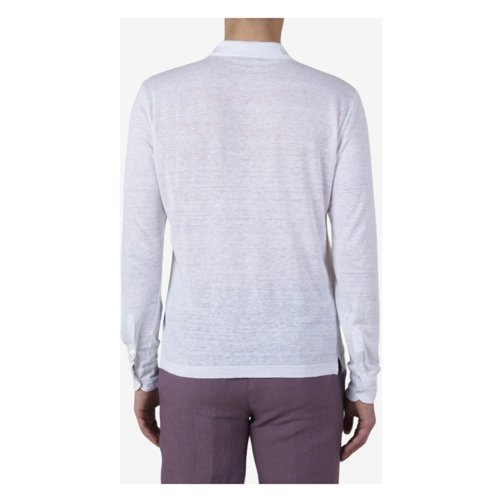 Malo Witte linnen polo met lange mouwen White Heren