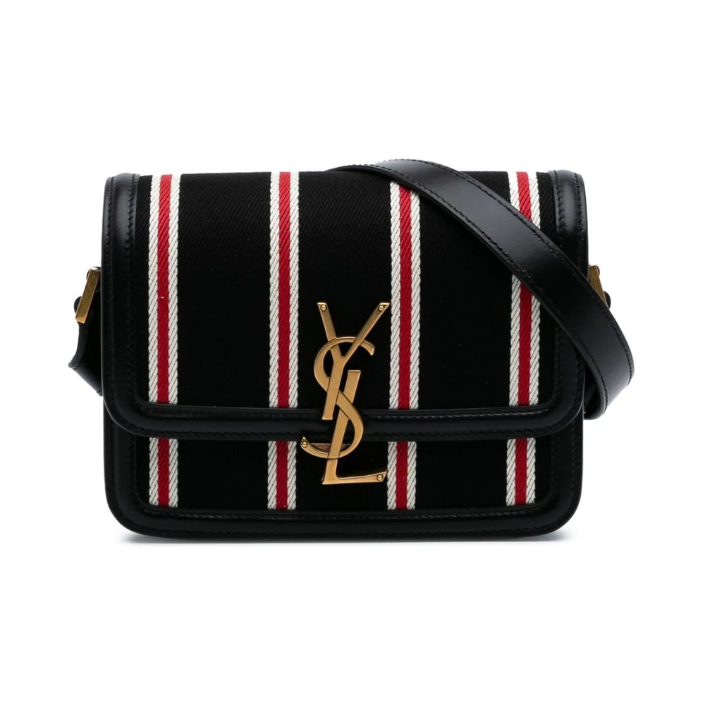 Saint Laurent Vintage Donna Nero Borsa Mini Niki Usata In Tela A Righe