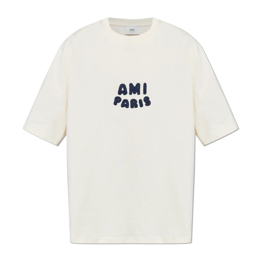 Ami Paris T-shirt met logo Beige Heren