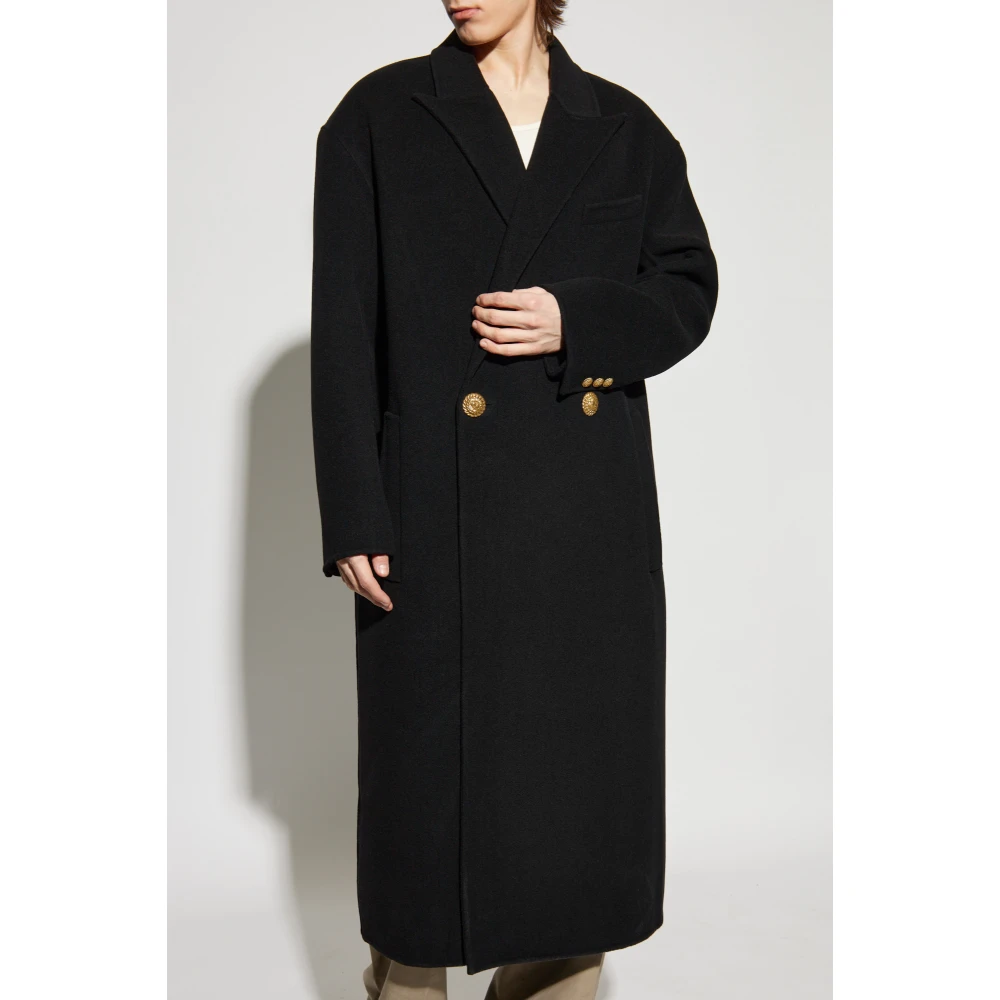 Balmain Wollen jas met gesloten revers Black Heren
